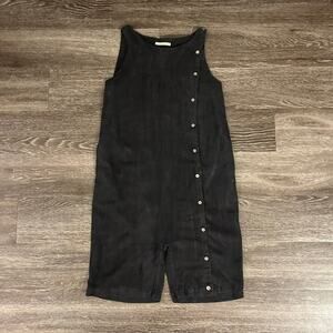 Black Crane Linen Jumpsuit XS Black 100% Linen Asymmetrical Button Minimalist